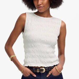 Madewell White Sleeveless Smocked Tank Top